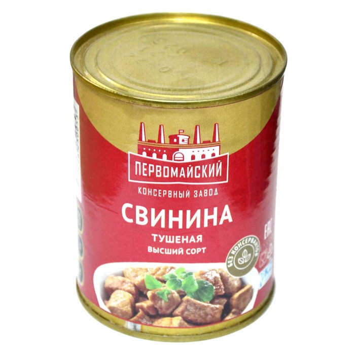 Свинина тушеная Первомайск ГОСТ 338гр ж/б