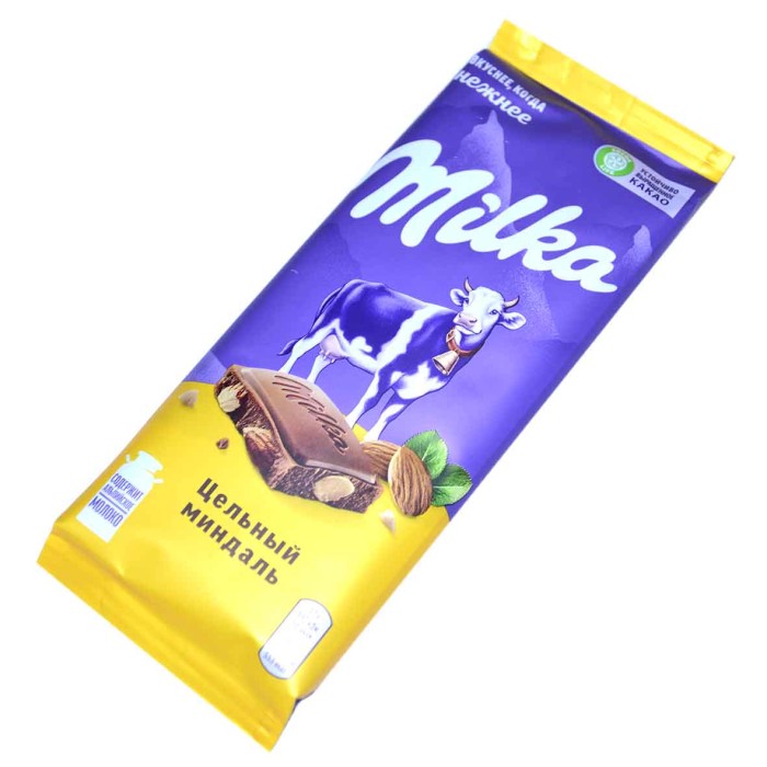 Шоколад Milka Молочные с цельным миндалем 85гр м/у