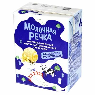 Коктейль молочный Молочная речка Ванильное мороженое 2% 200гр т/п