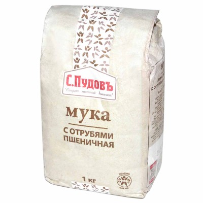Мука С.Пудовъ пшеничная с отрубями 1кг м/у
