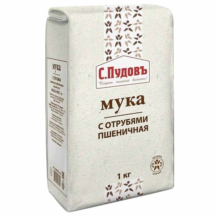 Мука С.Пудовъ пшеничная с отрубями 1кг м/у