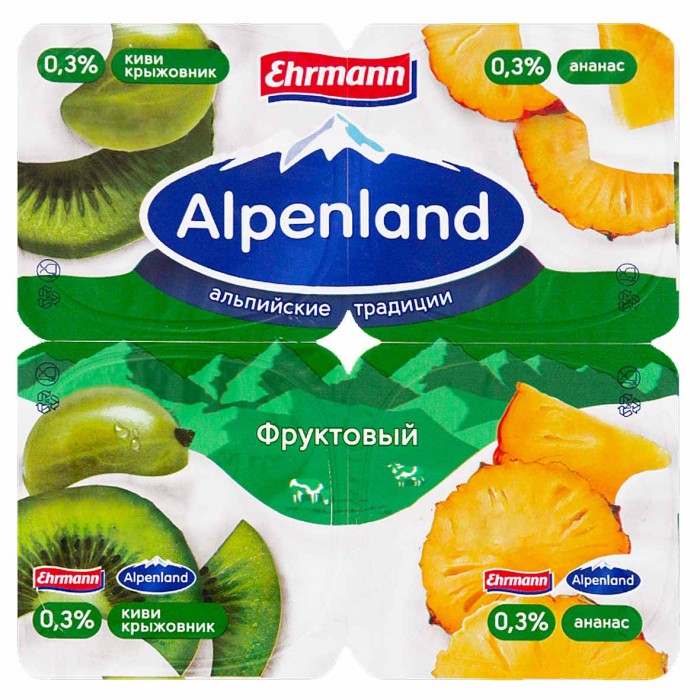 Йогурт Альпенланд киви-крыжовник-ананас 0,3% 95гр пэт