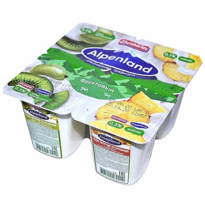 Йогурт Альпенланд киви-крыжовник-ананас 0,3% 95гр пэт