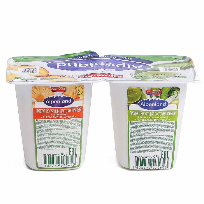 Йогурт Альпенланд киви-крыжовник-ананас 0,3% 95гр пэт