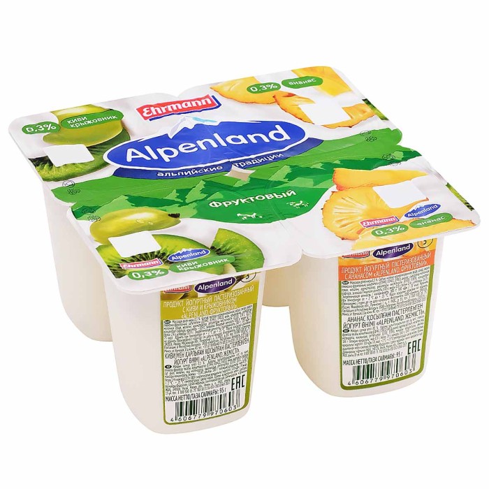 Йогурт Альпенланд киви-крыжовник-ананас 0,3% 95гр пэт
