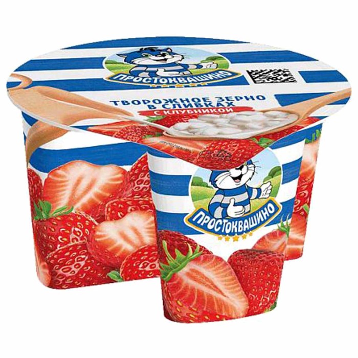 Творог зерненый Простоквашино с Клубникой 5%140 гр пэт