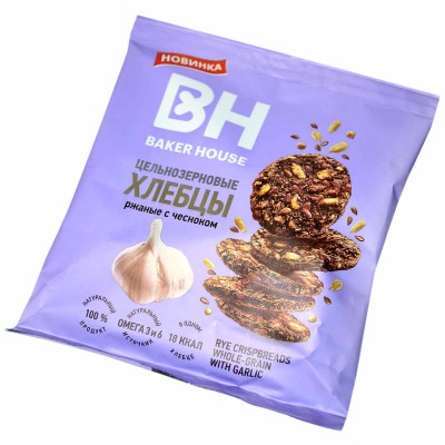 Хлебцы Baker Hause цельнозерновые  ржаные с чесноком 50гр м/у