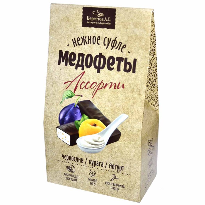 Набор конфет Берестов А.С. суфле с йогуртом-черносливом-курагой в шоколаде 150гр к/у