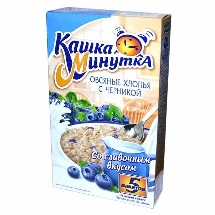 Хлопья овсяные Кунцево Кашка-Минутка с черникой и сливками 215гр к/у