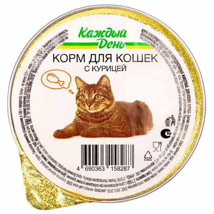 Корм для кошек Каждый день с курицей 100гр ж/б