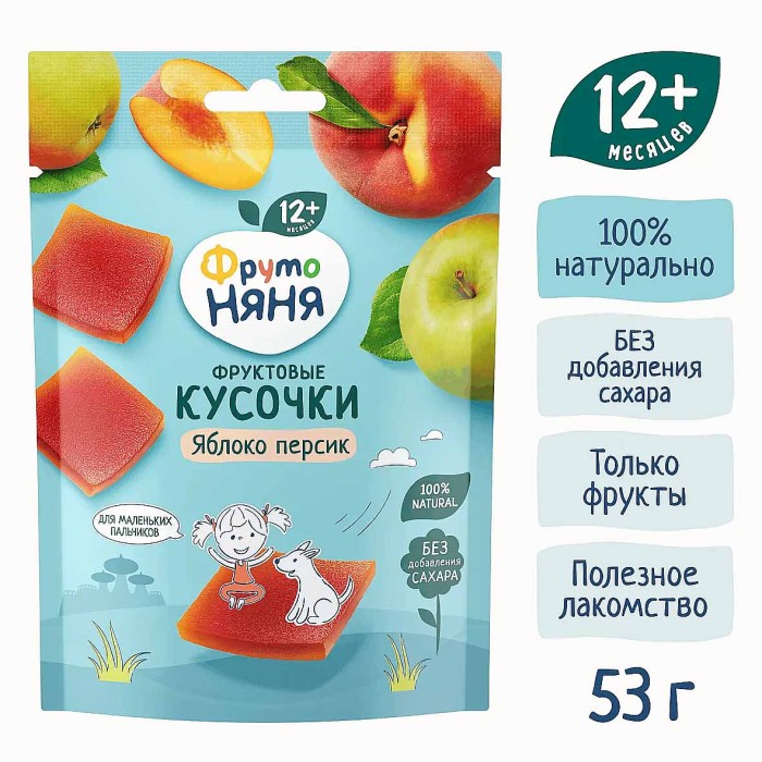 Кусочки фруктовые Фруто Няня яблоко-персик 53гр м/у