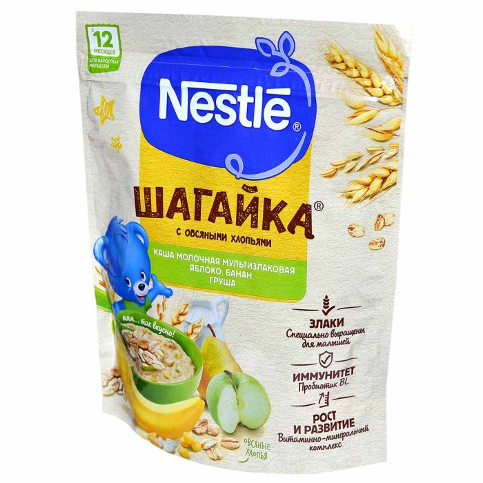 Каша Nestle Шагайка мультизлаковая яблоко,банан,груша с 12мес 190гр д/п