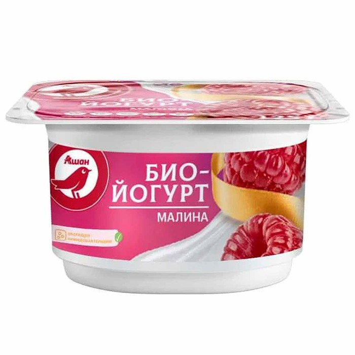 Йогурт Ашан малина 125гр пэт