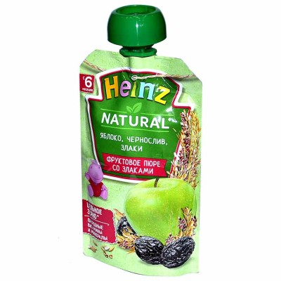 Пюре Heinz яблоко-чернослив и злаки с 6мес 90гр пауч