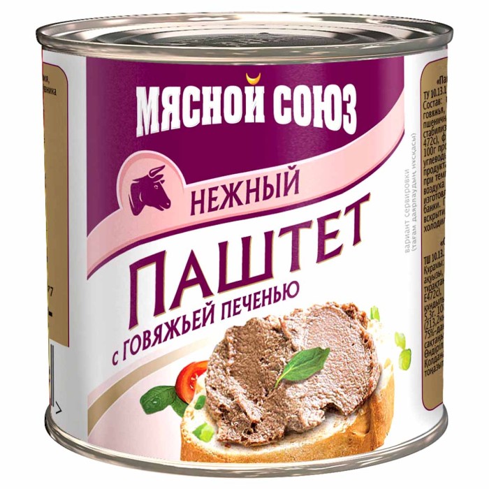 Паштет Мясной союз нежный из говяжей печени 240гр ж/б