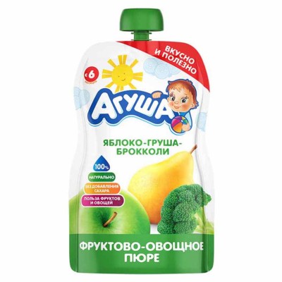 Пюре Агуша яблоко-груша-брокколи с 6мес 90гр пауч