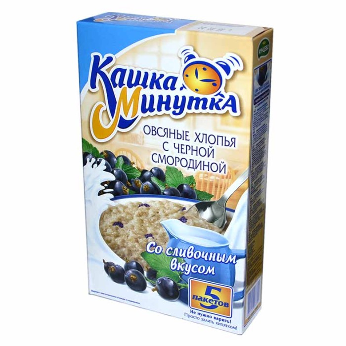 Хлопья овсяные Кунцево Кашка-Минутка с черной смородиной и сливками 215гр к/у