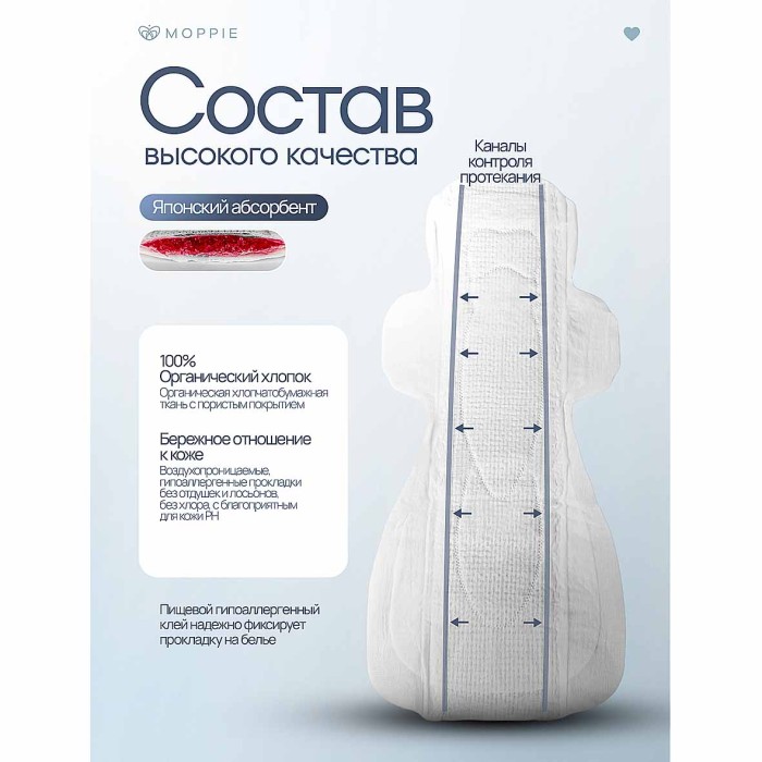 Прокладки Moppie Organic Cotton, супер длинные 8шт к/у