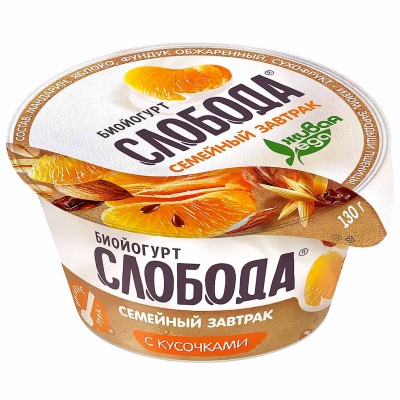 Биойогурт Слобода яблоко-мандарин-орехи 5% 130гр пэт