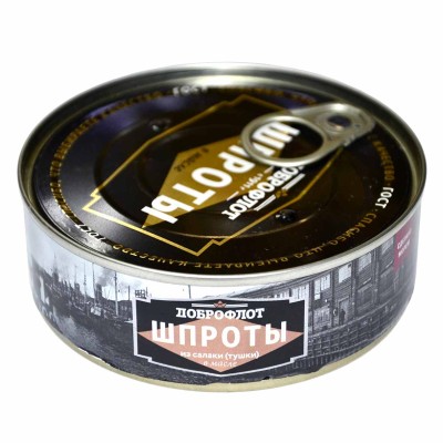 Шпроты Доброфлот в масле из салаки тушки копченые 240гр ж/б