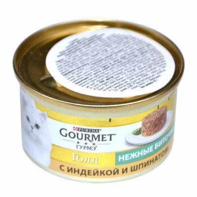 Корм для кошек Gourmet Gold Нежные биточки индейка и шпинат 85гр ж/б