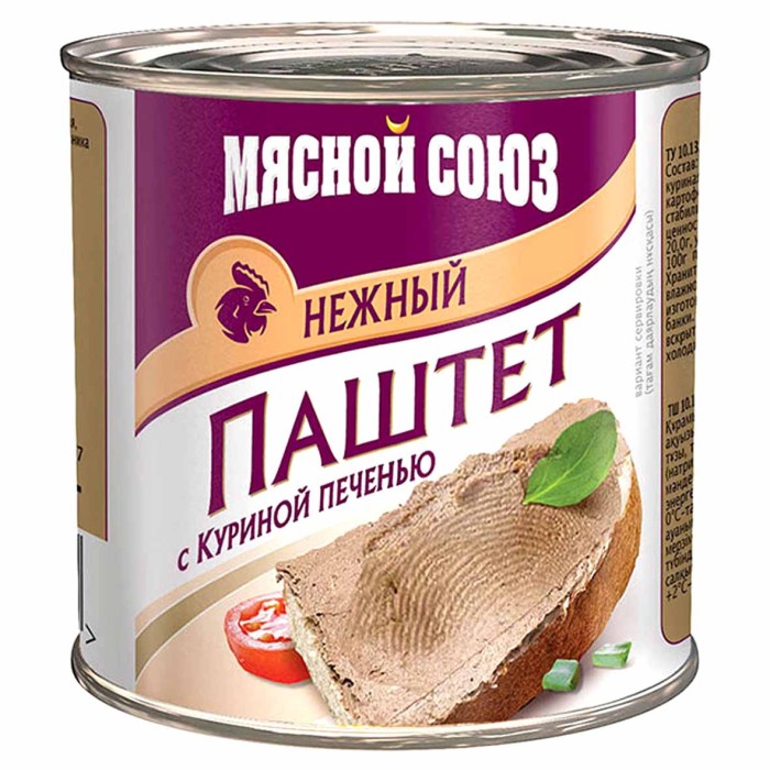 Паштет Мясной союз нежный из куриной печени 240гр ж/б