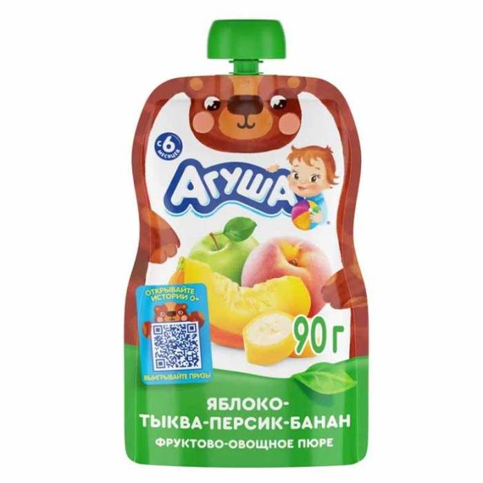 Пюре Агуша яблоко-тыква-персик-банан с 6мес 90гр пауч