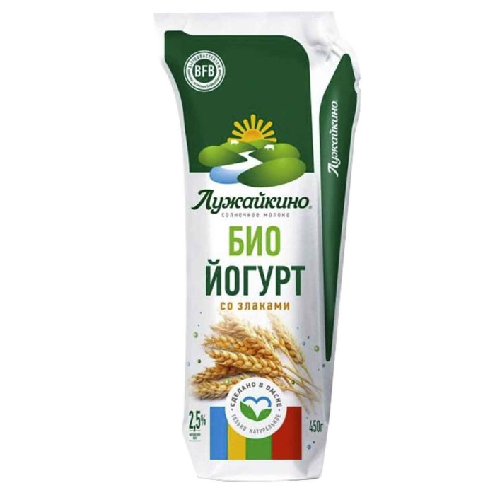 Биойогурт питьевой Лужайкино злаки и отруби 2,5% 450гр кувшин