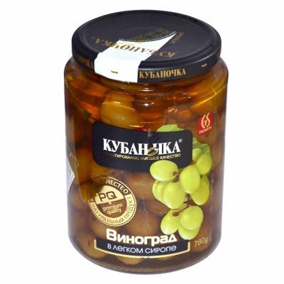 Виноград белый Кубаночка в легком сиропе 780гр ст/б