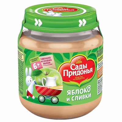 Пюре Сады Придонья яблочное со сливками с 6мес 120гр ст/б
