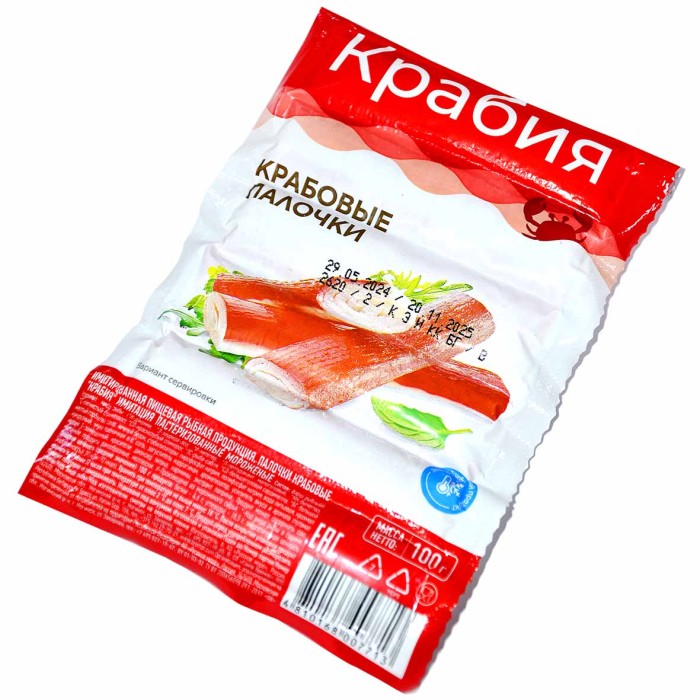 Палочки крабовые Крабия имитация 100гр м/у