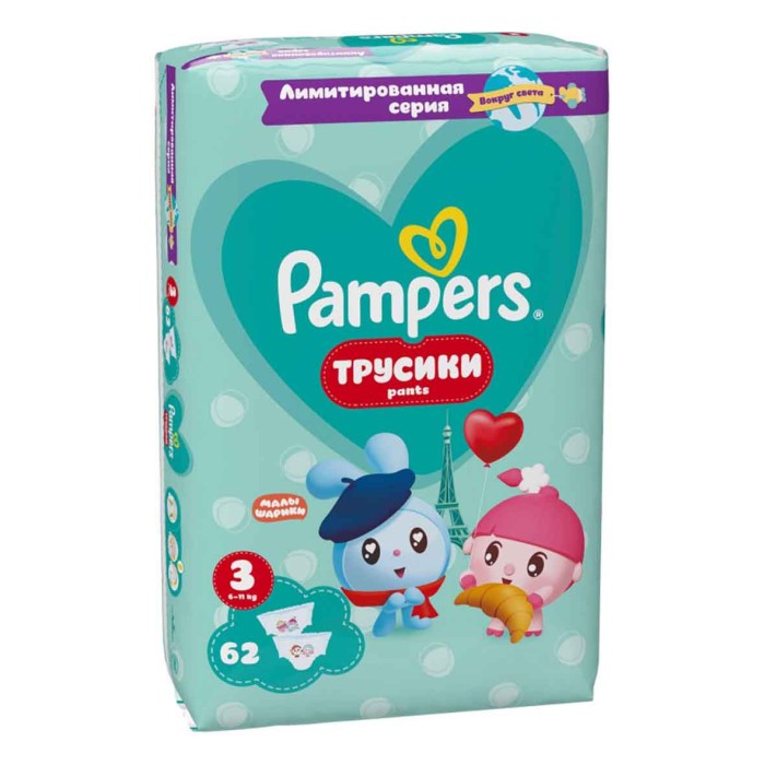 Подгузники-трусики Pampers Pants Малышарики Midi Джамбо (6-11кг) 62шт м/у