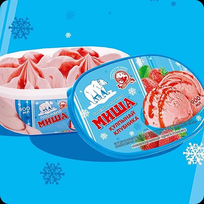 Мороженое Шин-Лайн Миша Пломбир йогурт-клубника 490гр ванна