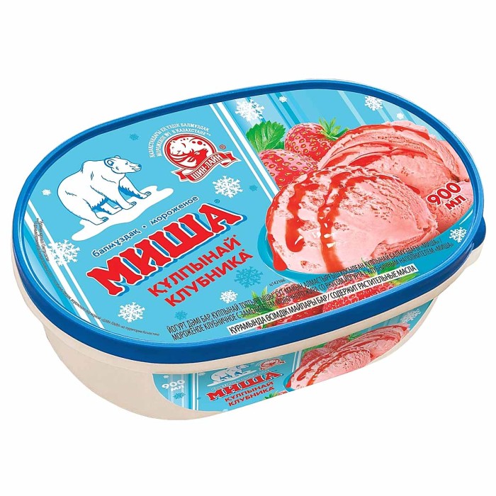 Мороженое Шин-Лайн Миша Пломбир йогурт-клубника 490гр ванна