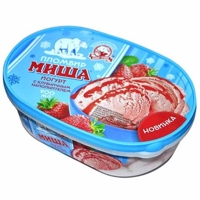 Мороженое Шин-Лайн Миша Пломбир йогурт-клубника 490гр ванна