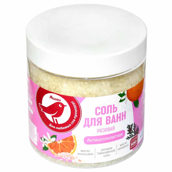 Соль для ванн Ашан розовая антицеллюлитная 500гр пэт
