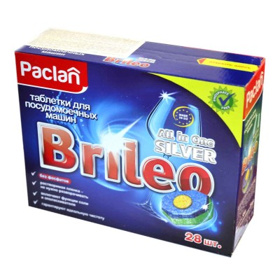 Таблетки для посудомоечных машин Paclan Brileo All-in-1 Silver 28шт к/у