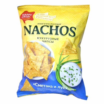 Чипсы кукурузные Happy Nachos со вкусом сметаны и лука 75гр
