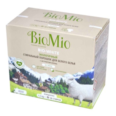 Порошок для стирки BioMio белого белья с экстрактом хлопка 1,5кг к/у
