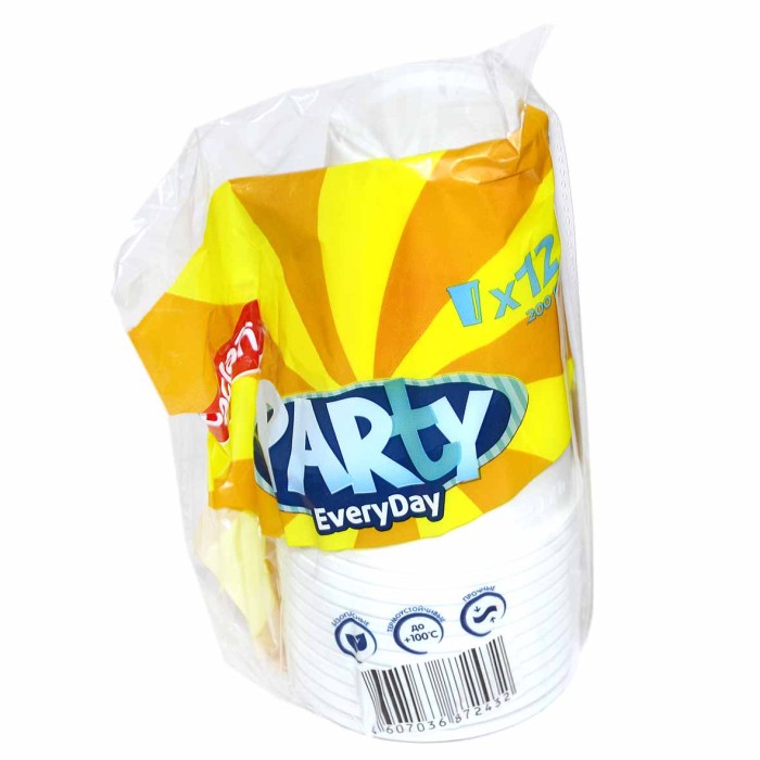 Стакан Paclan Party пластик белый 0,2л*12шт м/у