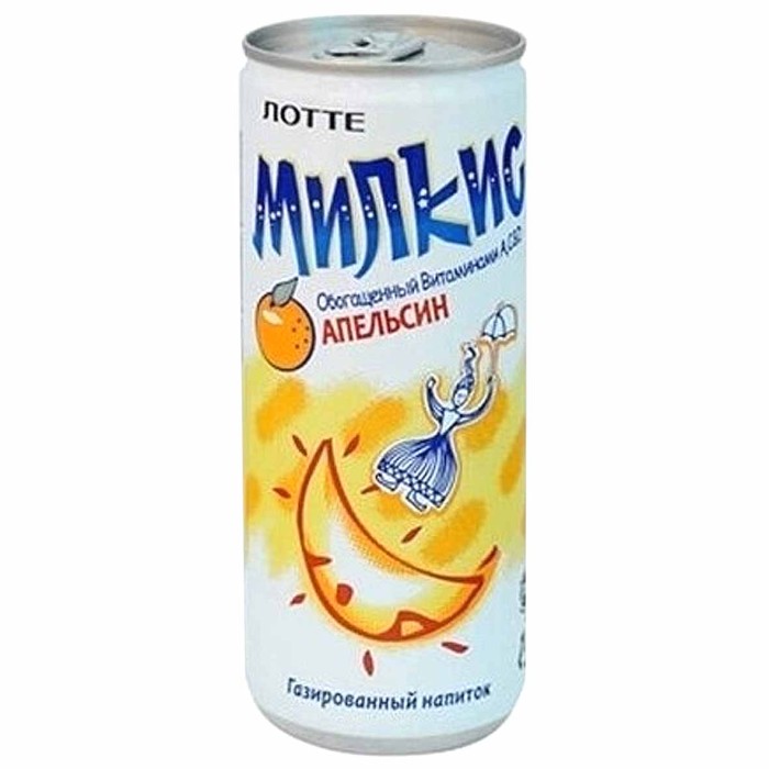 Напиток Lotte Милкис апельсин газ 250мл ж/б