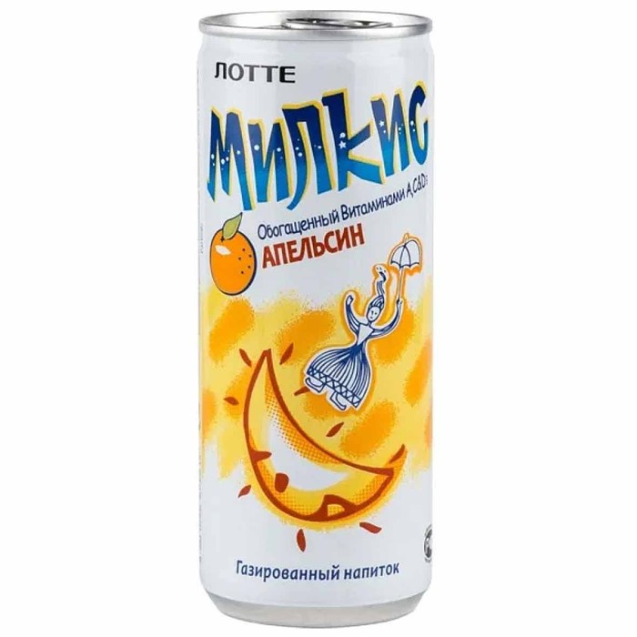 Напиток Lotte Милкис апельсин газ 250мл ж/б