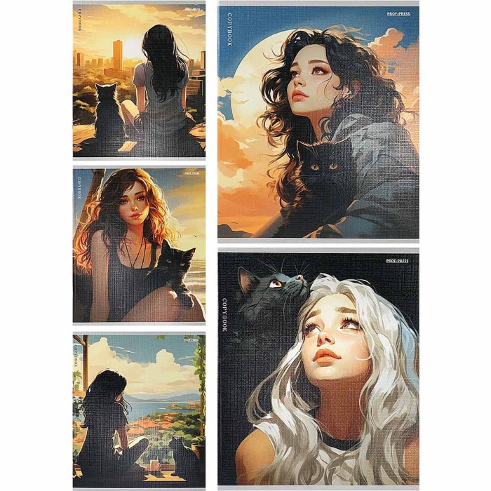 Тетрадь Prof-Press Девушка и Котики A5 48л клет арт48-5133