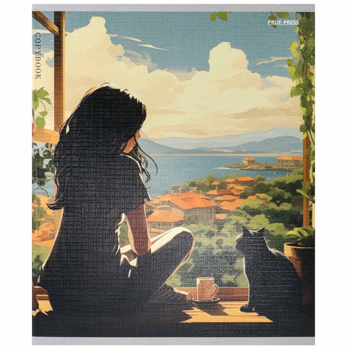 Тетрадь Prof-Press Девушка и Котики A5 48л клет арт48-5133