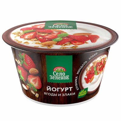Йогурт Село Зеленое клубника-миндаль-злаки 3,2% 180гр пэт