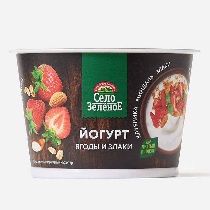 Йогурт Село Зеленое клубника-миндаль-злаки 3,2% 180гр пэт