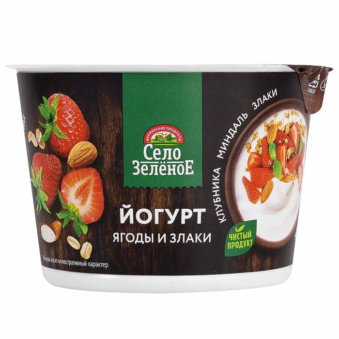 Йогурт Село Зеленое клубника-миндаль-злаки 3,2% 180гр пэт