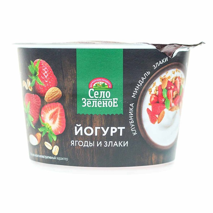 Йогурт Село Зеленое клубника-миндаль-злаки 3,2% 180гр пэт