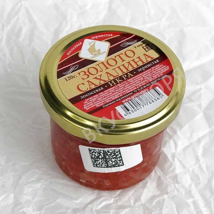 Икра Золото Сахалина лососевая зернистая соленая 120гр ст/б