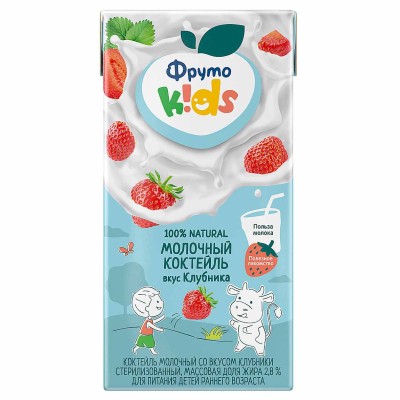Коктейль молочный Фруто Kids вкус клубника 200мл т/п